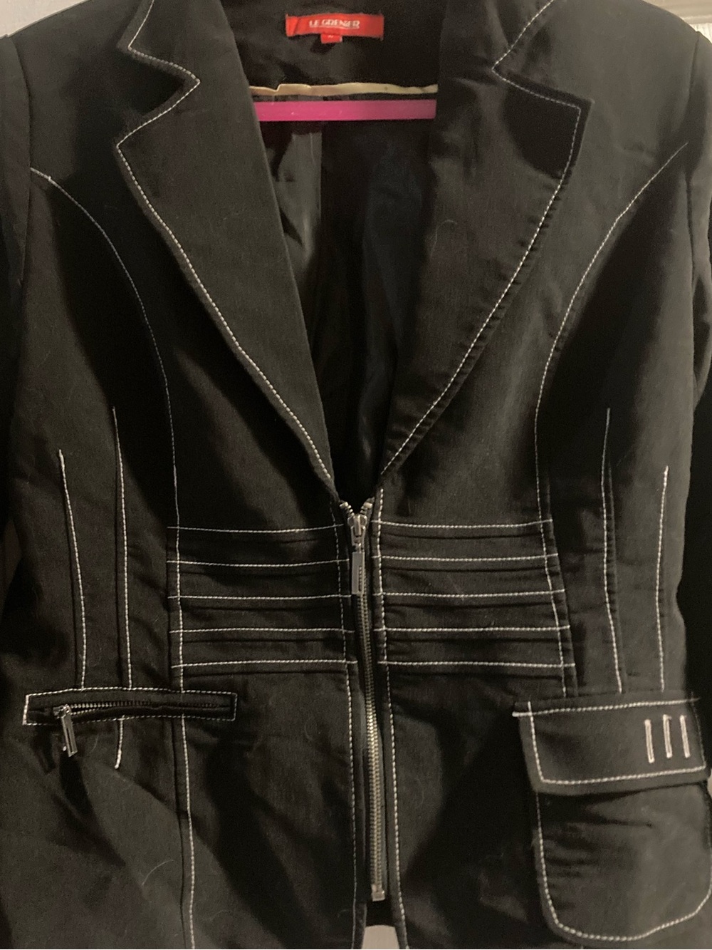 Le Grenier Black Zip-Front Tailored Blazer